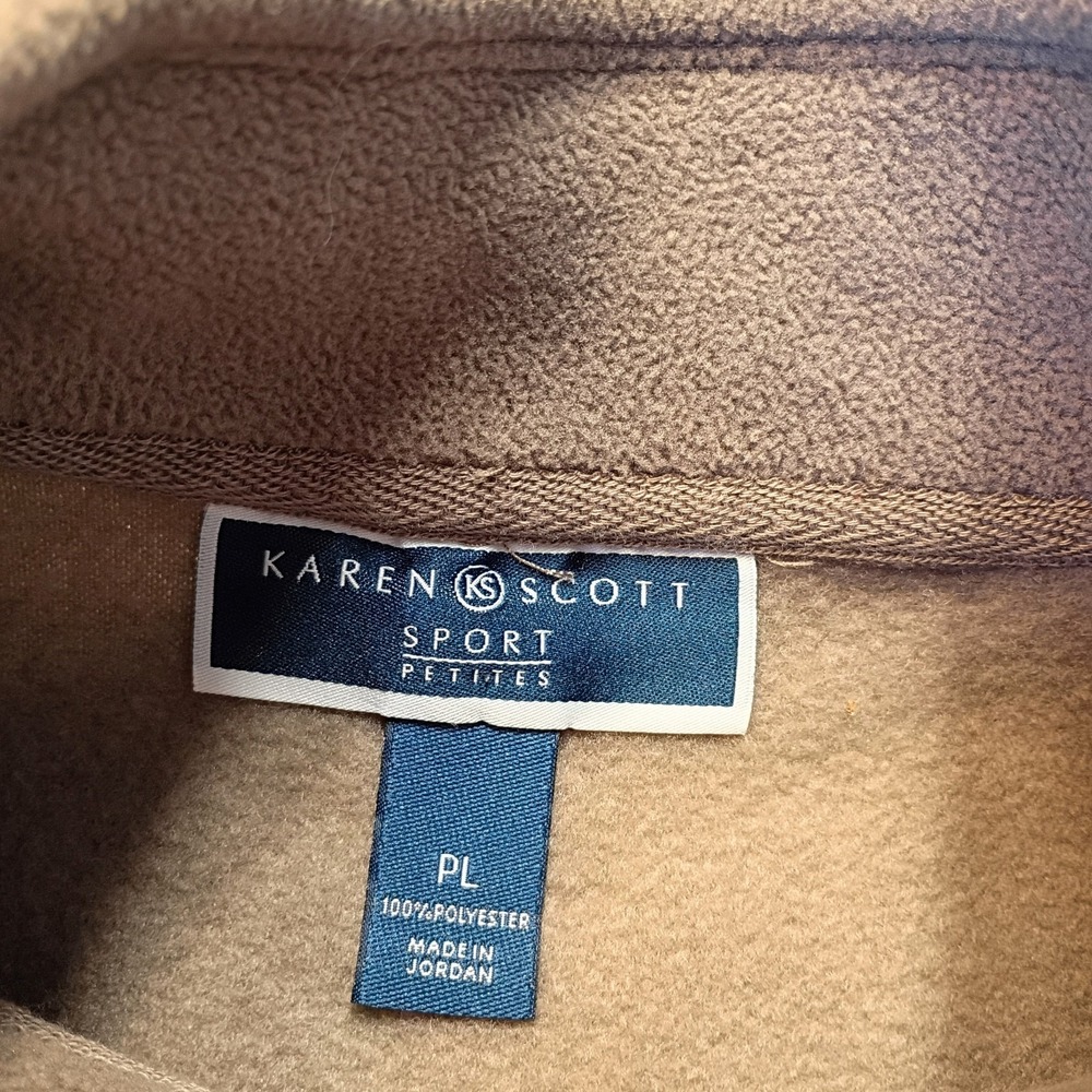 Karen Scott Vest Womens PLarge Brown Fleece Full Zip Pockets Neutral Hiking - Picture 3 of 7